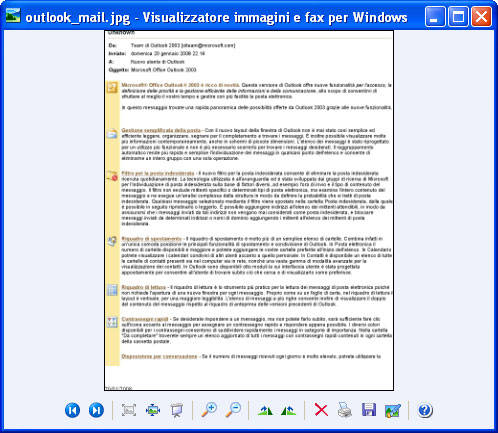 La e-mail convertita nel Visualizzatore immagini e fax per Windows.